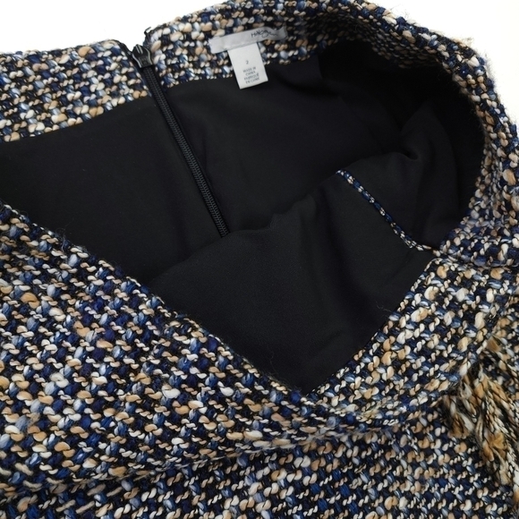 New Halogen Blue Tan Grey Tweed Tassled Skirt Sz 2 - Picture 3 of 11